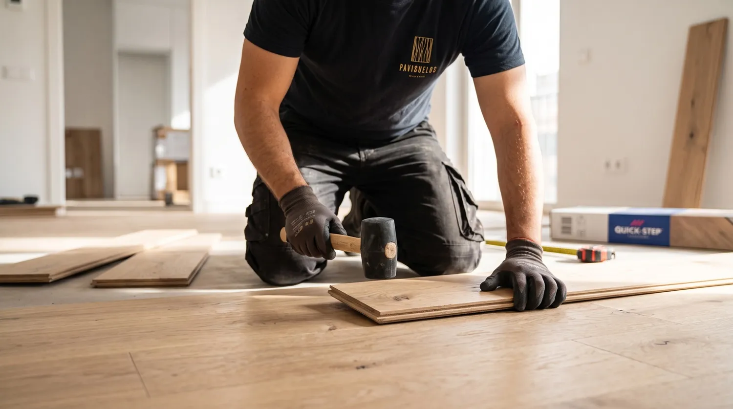 Alberto instalando un suelo de madera